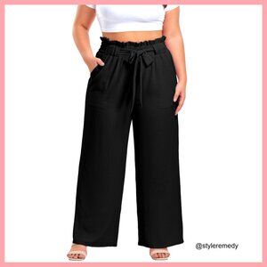 Plus Size Wide Leg Palazzo Pants High Waist Elastic Adjustable Casual